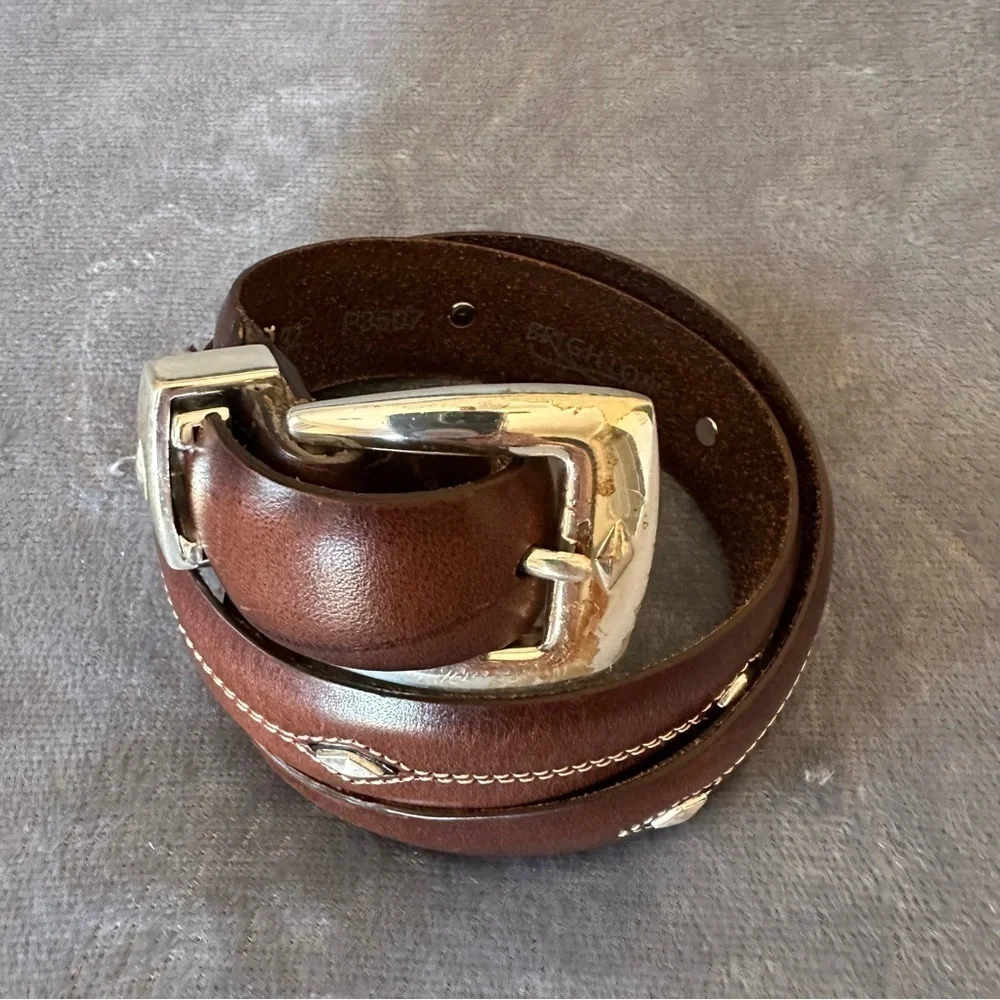 BRIGHTON Brown Leather Silver Stud Denver P3507 DIAMOND Belt Size 32